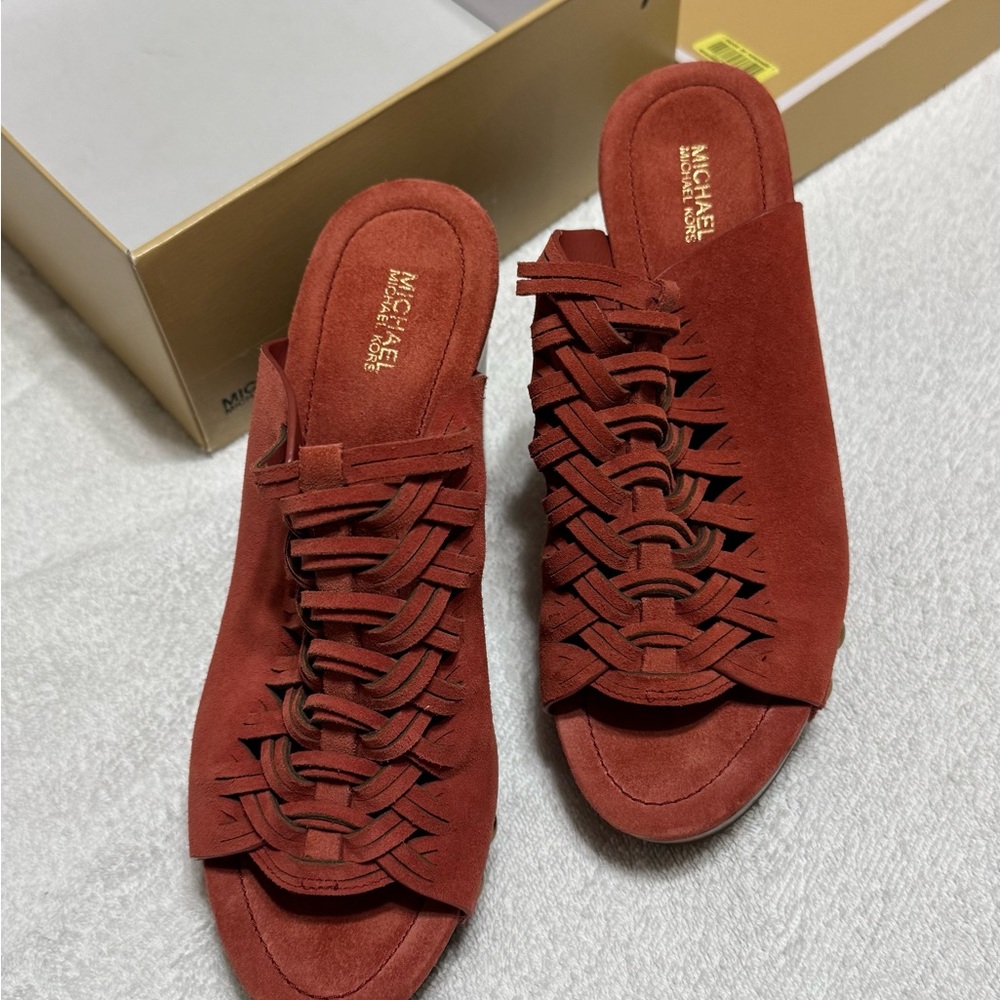 Michael Kors Women's Red Woven Slide Sandals
